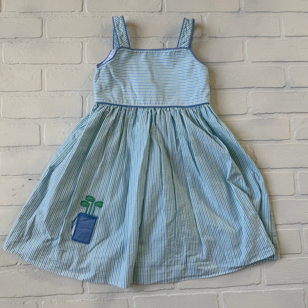 Little English Girls 100% Cotton Blue Green Pin Stripe Golf Club Dress sz 6